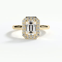 9ct Yellow Gold 1.50ct Emerald Cut Halo Cluster Laboratory Grown Diamond Engagement Ring