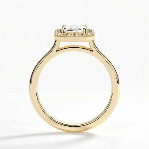 9ct Yellow Gold 1.50ct Emerald Cut Halo Cluster Laboratory Grown Diamond Engagement Ring