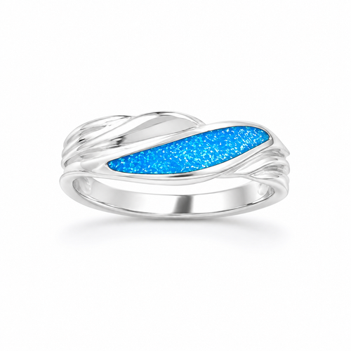 Sterling Silver Ashes Wave Memorial Ring - Choose your Gem Colour