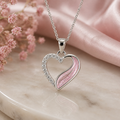 Sterling Silver Ashes Heart Cubic Zirconia Pendant with Chain