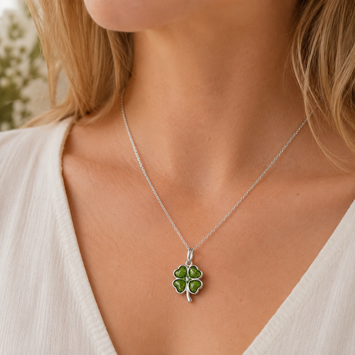 Maci Memories Sterling Silver Ashes 4 Leaf Clover Memorial Necklace