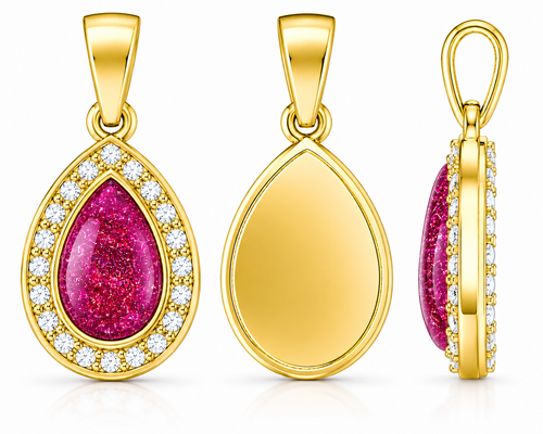 9ct Yellow Gold Ashes Pear CZ Memorial Pendant
