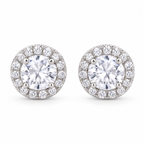 Hana Halo Crystal Bridal Stud Earrings
