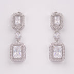 Everleigh Emerald Cut Halo Crystal Bridal Earrings