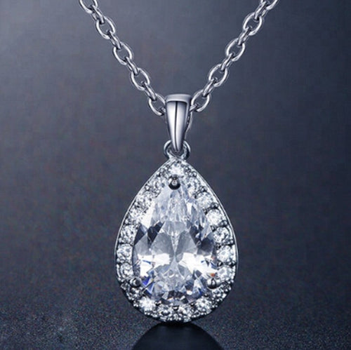 Isla Teardrop Halo Crystal Stud Earrings & Necklace Set