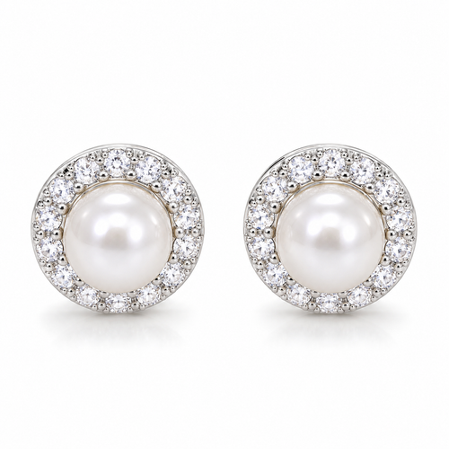 Odette Pearl & Crystal Halo Bridal Stud Earrings