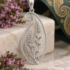 Silver Paisley Pendant with Heather