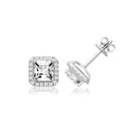 Silver & Co London Sterling Silver Claw Set Halo Style Square Cubic Zirconium Stud Earrings