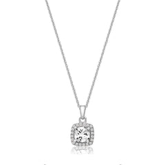 Silver & Co London Sterling Silver Claw Set Halo Style Square Cubic Zirconium Pendant And Chain