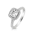Silver & Co London Sterling Silver Small Claw Set Halo Style Square Cubic Zirconium Ring