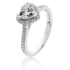 Silver & Co London Sterling Silver Claw Set halo Style Heart Cubic Zirconium Ring