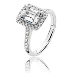Silver & Co London Sterling Silver Baguette Cut Halo Cluster Ring