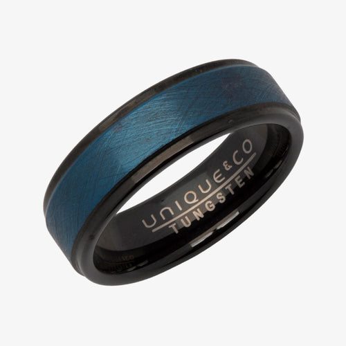 Unique & Co Gents Black Tungsten Carbide Blue 7mm Ring TUR-73