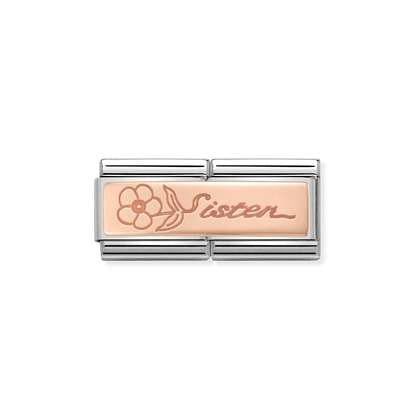 Nomination Rose gold link with sister inscription and flower Double Charm