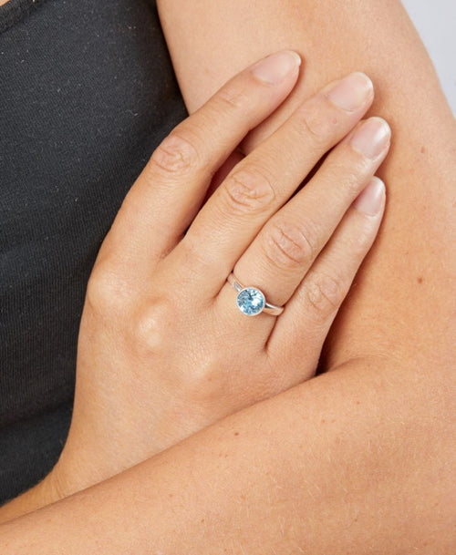 March Sterling Silver Birthstone Ring