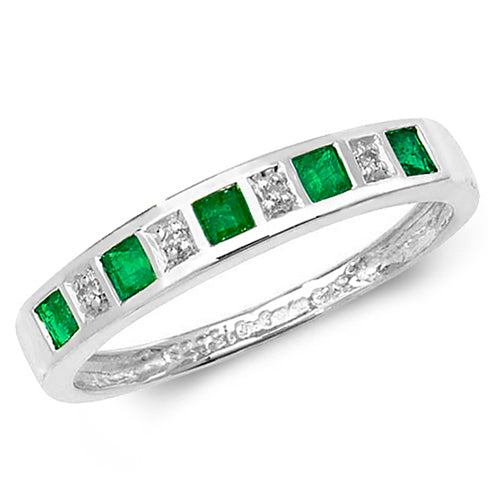 Ladies 9ct White Gold Diamond And Emerald Eternity Ring