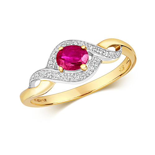 9ct Yellow Gold Ruby And Diamond Ladies Dress Ring