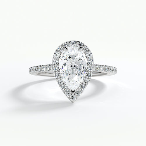 9ct White Gold 1.50ct Pear Cut Halo Cluster Laboratory Grown Diamond Engagement Ring