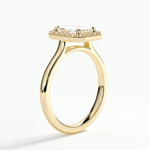 9ct Yellow Gold 1.50ct Emerald Cut Halo Cluster Laboratory Grown Diamond Engagement Ring