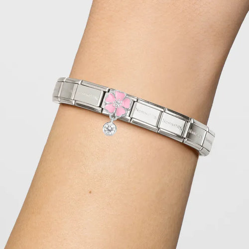 Nomination Pink Flower Charm with Cubic Zirconium
