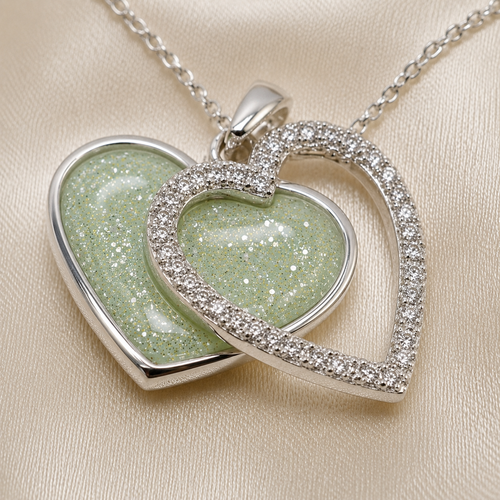 Maci Memories Two Part Heart Ashes Memorial Cz Pendant