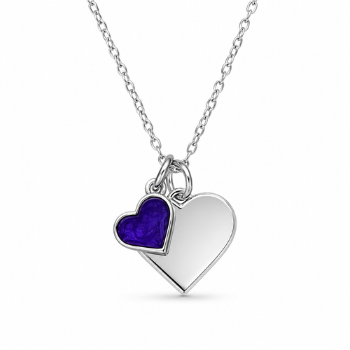 Maci Memorial Sterling Silver Double Heart Engravable Necklace - Choose your gem colour