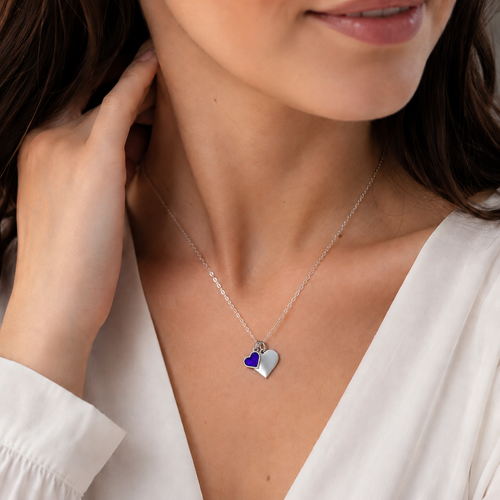 Maci Memorial Sterling Silver Double Heart Engravable Necklace - Choose your gem colour