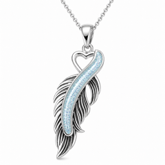 Maci Memories Sterling Silver Feather Heart Ashes Pendant with Chain - Choose your Gem Colour