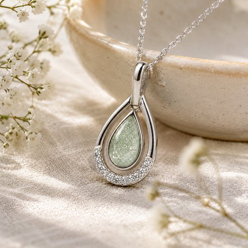 Maci Memories Sterling Silver Cubic Zirconia Ashes Teardrop Memorial Necklace