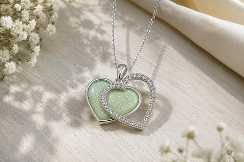 Maci Memories Two Part Heart Ashes Memorial Cz Pendant