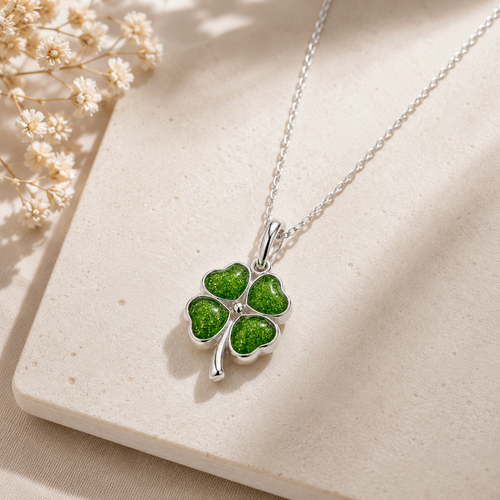 Maci Memories Sterling Silver Ashes 4 Leaf Clover Memorial Necklace