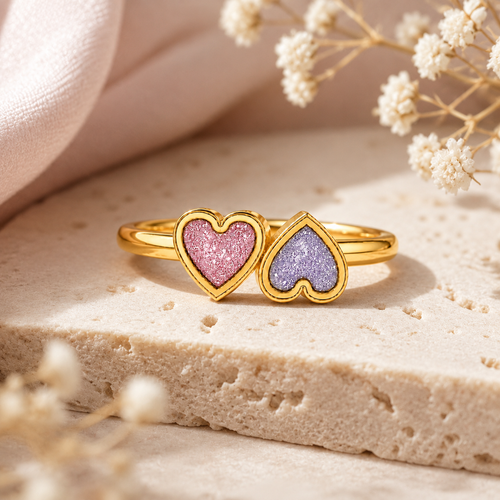 9ct Yellow Gold Ashes Dual Heart Memorial Ring