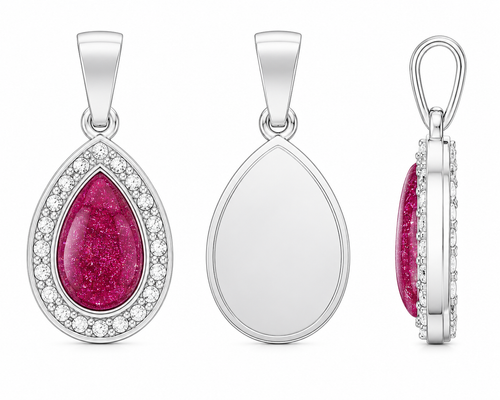 9ct White Gold Ashes Pear CZ Memorial Pendant