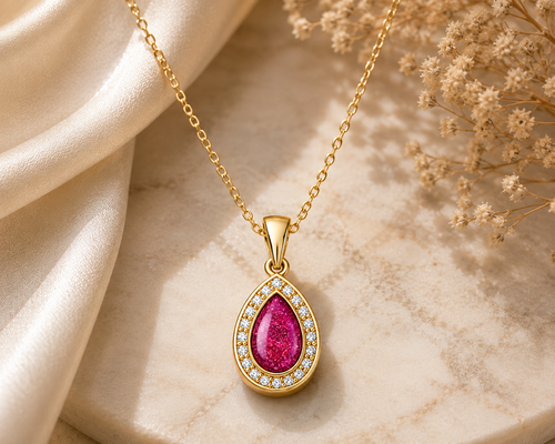 9ct Yellow Gold Ashes Pear CZ Memorial Pendant