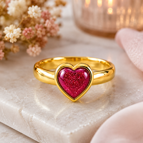 9ct Yellow Gold Ashes Heart Memorial Ring