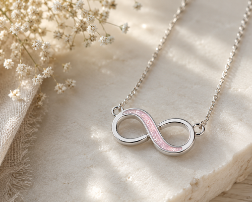 9ct White Gold Ashes Infinity Necklace.