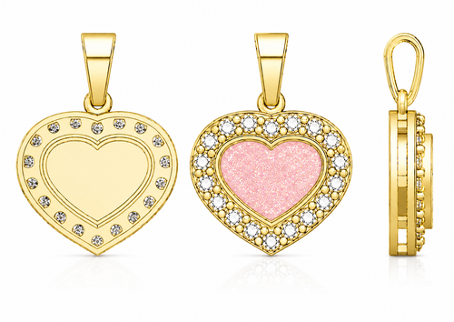 9ct Yellow Gold Ashes Heart CZ Memorial Pendant