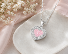 9ct White Gold Ashes Heart CZ Memorial Pendant