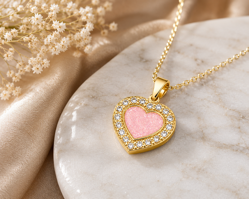 9ct Yellow Gold Ashes Heart CZ Memorial Pendant