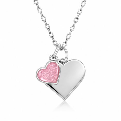 Maci Memorial Sterling Silver Double Heart Engravable Necklace - Choose your gem colour