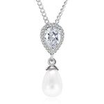 Celeste Pear Pearl & Crystal Halo Bridal Pendant Necklace