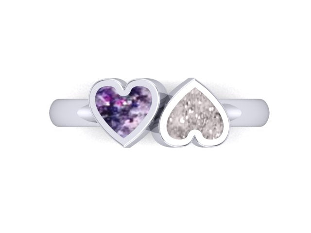 Sterling Silver Ashes Dual Heart Memorial Ring