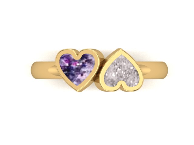 9ct Yellow Gold Ashes Dual Heart Memorial Ring
