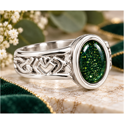 Maci Memories Gents Sterling Silver Celtic Style Ashes Ring - Choose your Gem Colour