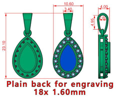 9ct White Gold Ashes Pear CZ Memorial Pendant - Choose your Gem Colour