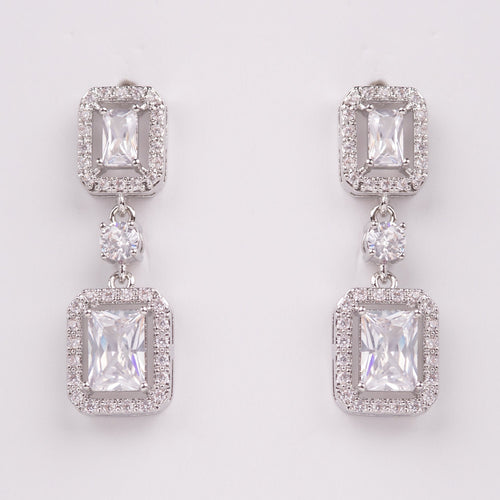 Everleigh Emerald Cut Halo Crystal Bridal Earrings