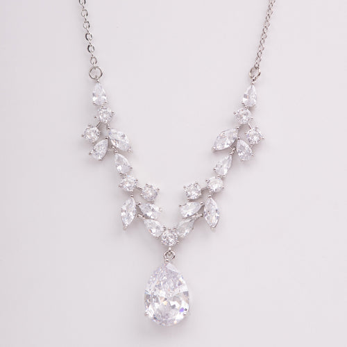 Ivy Floral Teardrop Crystal Bridal Necklace