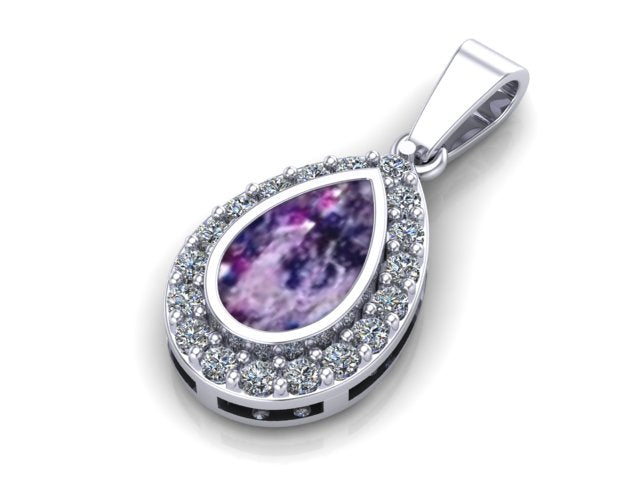 9ct White Gold Ashes Pear CZ Memorial Pendant