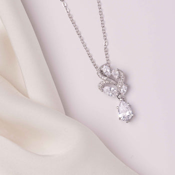 Adeline Tear Drop & Marquise Crystal Bridal Pendant Necklace