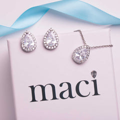 Isla Tear Drop Halo Crystal Bridal Stud Earrings